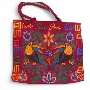Colorful Embroidered Tote Bag Costa Rica Pura Vida